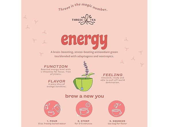 Threee Energy Tea With Caffeine, Orange Blast