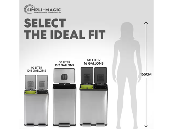SIMPLI-MAGIC 50L Smudge Resistant Trash Can