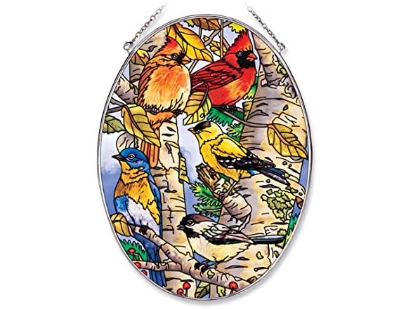 Amia Sonnenfänger Aus Handbemaltem Glas – Blaumeise & Schmetterling Design, Oval 4-1/4 X 3-1/4 Zoll