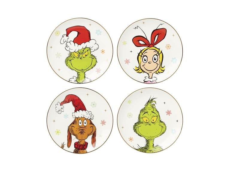 Lenox Grinchmas Christmas Accent Plates, Appetizer Set for 4 