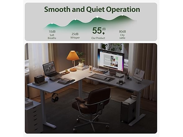 L Shaped Electric Desk with 2 Drawers