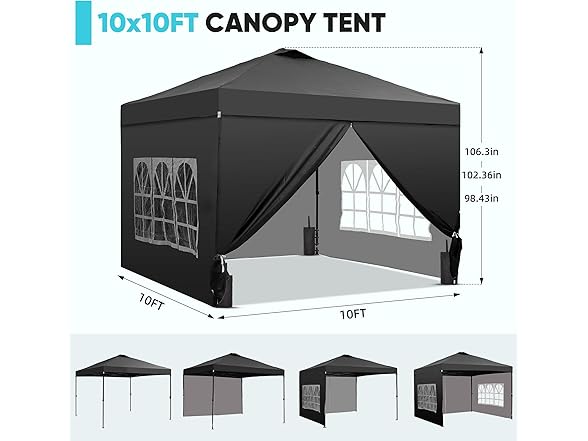 Saemoza 10x10 Pop Up Canopy Tent with One Push Setup