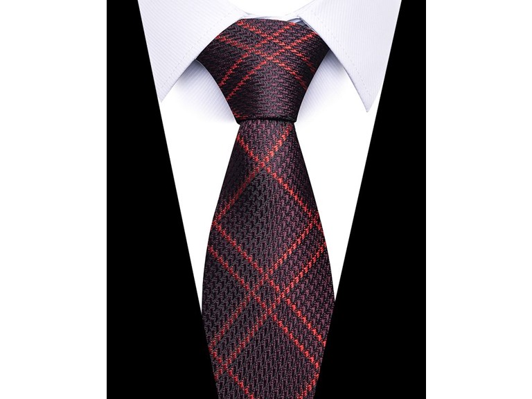 Infinite Basics Formal Men’s Necktie - Deep Charcoal & Crimson Plaid
