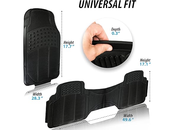 Zone Tech FM0010 Car Rubber Black Floor Mat Set of 3 Black