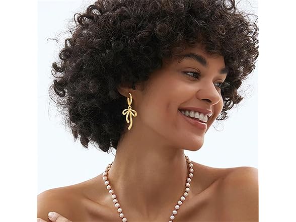 Coadipress Gold Bow Ribbon Hoop Earrings