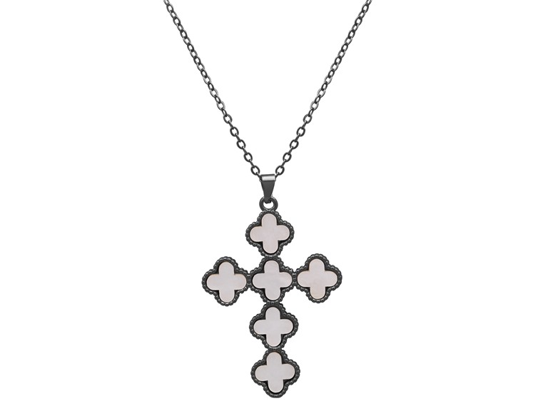 Black And White Clover Cross Pendant