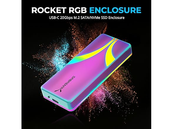 Rocket RGB USB C 20Gbps M.2 SATA/NVMe SSD Enclosure