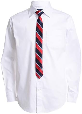 IZOD Boys' Big L/S Button-Down Collared Shirt with Tie and Chest Pocket, Dress White, 16