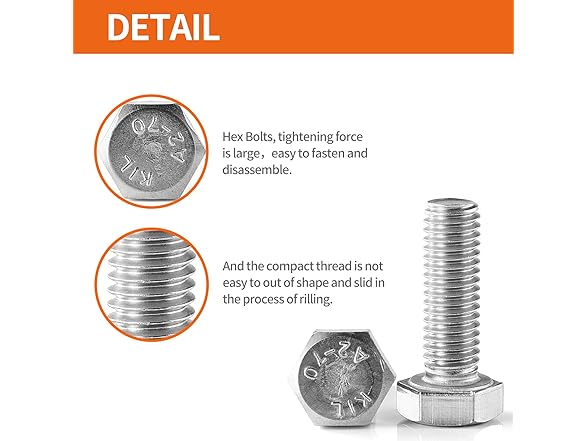 M8-1.25 x 50mm Heavy Duty Hexagon Bolts Hex Head Screws