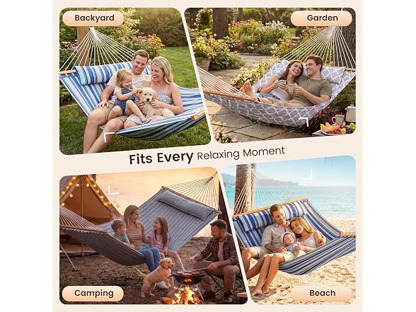 Everyfun EYF-DC100-White Gray Double Hammock with Sprea