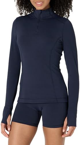 Amazon Essentials Women's Active FormFlex Buttery Soft Slim Fit Quarter Zip Long Sleeve Pullover Jacket, Navy, Small