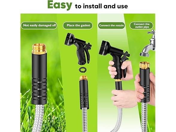 Rcfunkid Stainless Steel Garden Hose - 100ft
