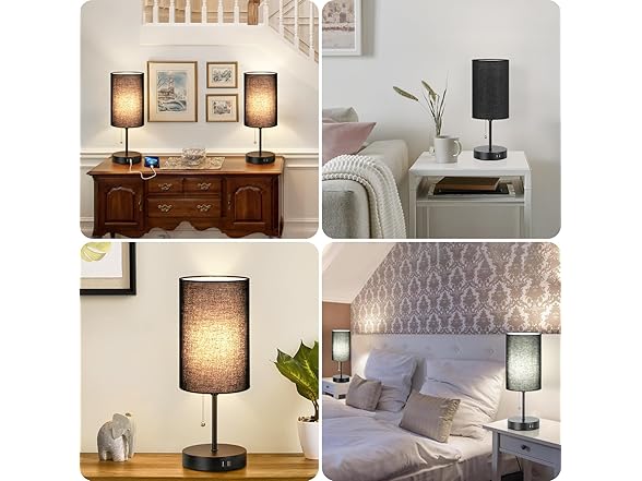 Set of 2 Table Lamps with 2 USB Ports