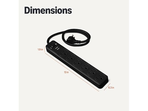 (2 PACK) AmazonBasics 6-Outlet 2FT Surge Protector Power Strip
