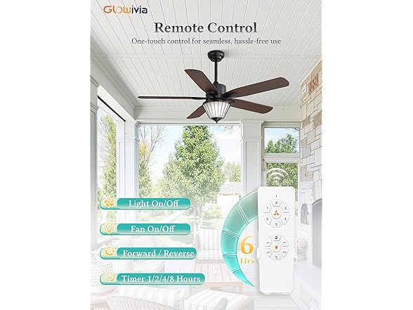 Glowivia Waterproof Outdoor Ceiling Fan, Black