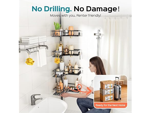 HAMITOR 4-Tier Shower Caddy Tension Pole