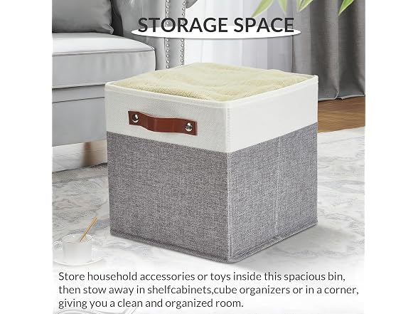PrecisionAuto 13x13 Storage Cube Bins Set of 6, Beige/White