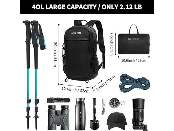 GRIO 40L Hiking Backpack Travel Backpack