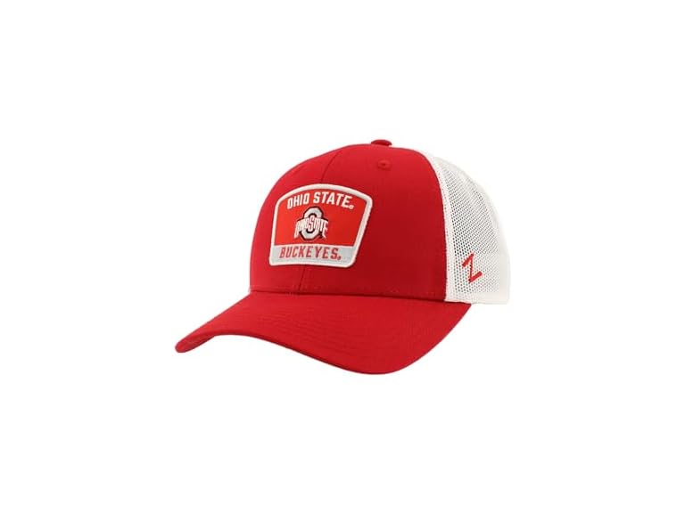 ZHATS Standard NCAA Officially Licensed Snapback Hat Big Rig Patch  White Switchback, ,Ohio State Buckeyes