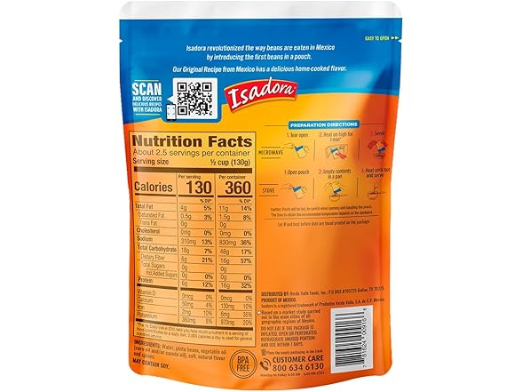 8PK Isadora Original Refried Beans in Pouch