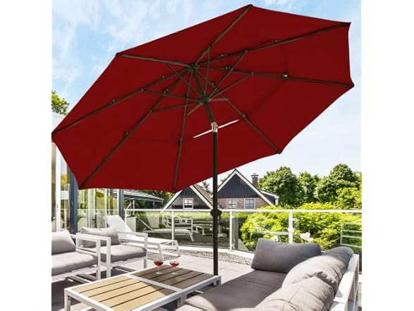 wikiwiki 10 FT Patio Umbrella, 3-Tiers Burgundy