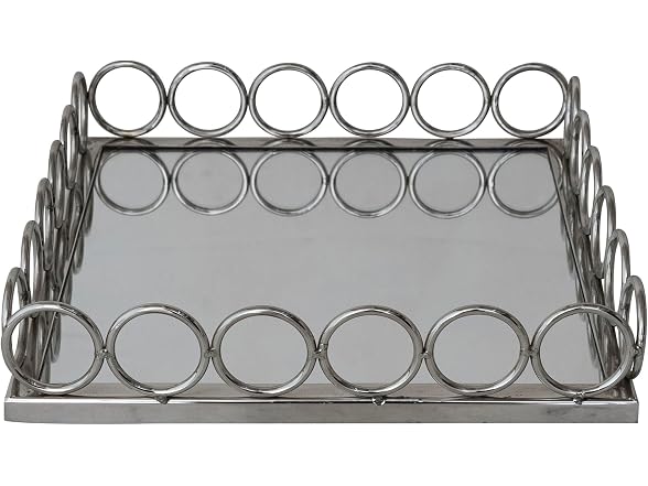 Creative Co-Op Metal Mirrored Tray, Nickel Finish