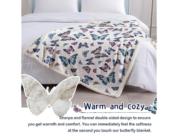SOULZZZ Colorful Butterfly Blanket Sherpa Throw Bl