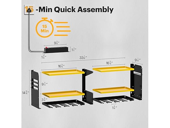 Spampur Power Tool Organizer Wall Mount 15 Min Assembly & Maximum 420lb Load by Heavy Duty Metal, 8 Slots for Cordless Drill, Tool Holder with 6 Outlet Power Strip (Open Box)