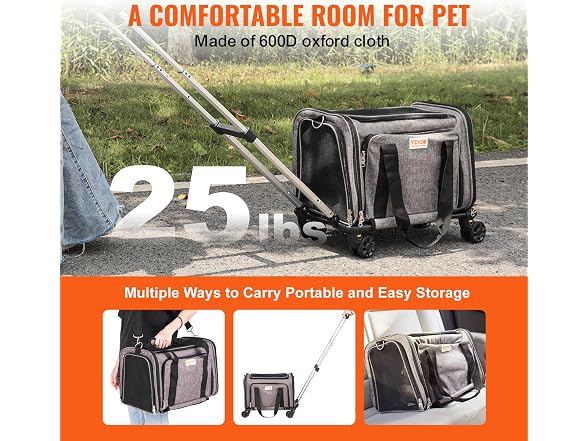 VEVOR Cat Carrier with Wheels, Airline Approved