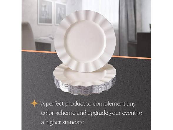 Silver Spoons Round Ivory Wavy Plastic Salad Plates - 8.75” (Pack of 20) 