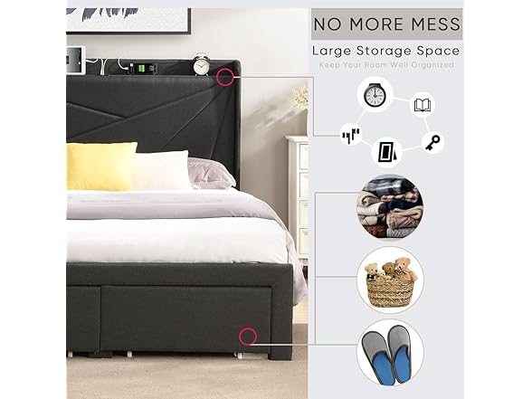 SPOFLYINN Full Size Bed Frame With Stora