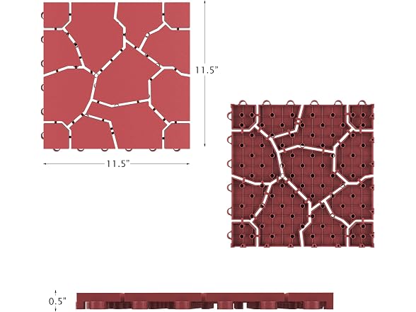 Pure Garden Deck Tiles 6-Pack Brick Red