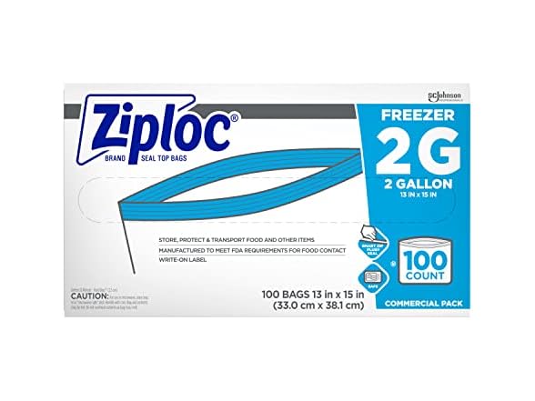 Ziploc Freezer Bags 2 Gallon, 100ct