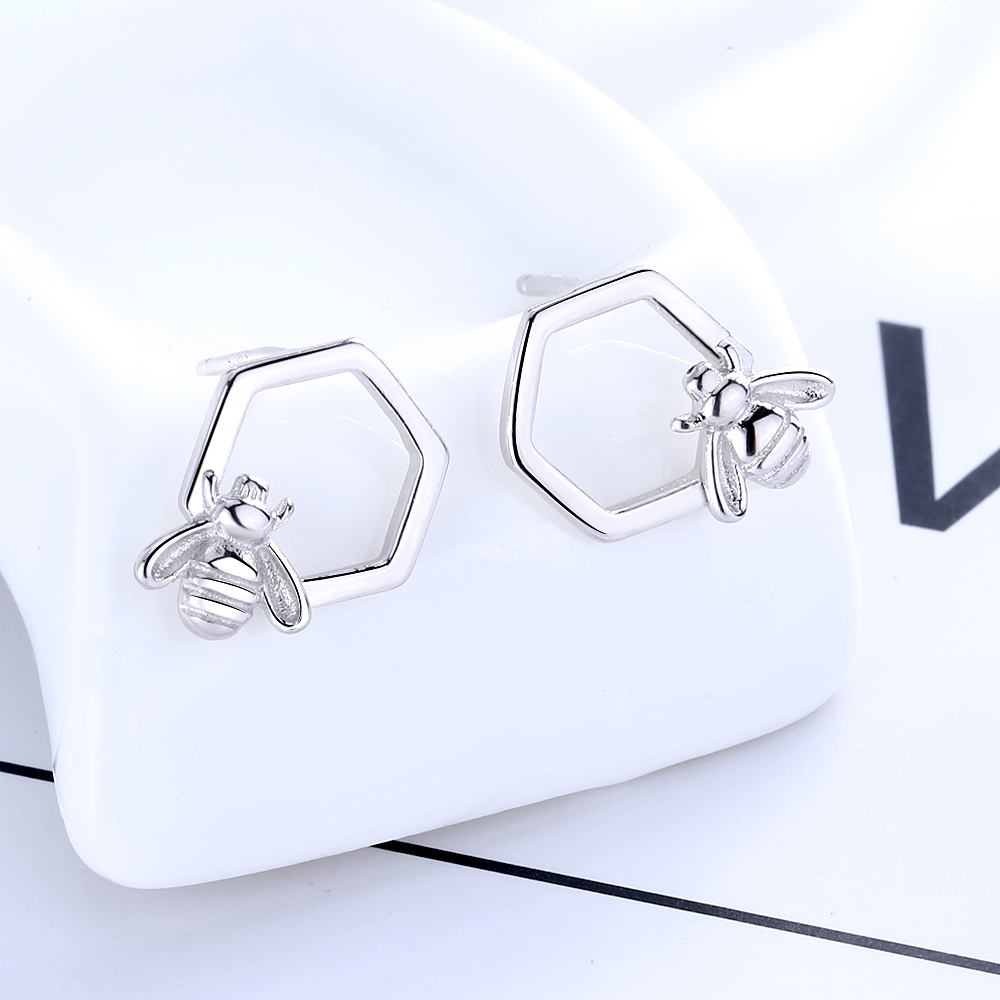 Bee Honeycomb Stud Earrings - Gallery 4
