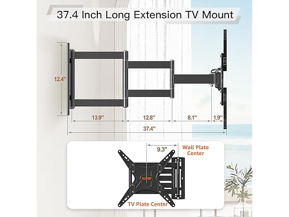 ELIVED Outdoor Long Arm TV Wall Mount | 26-65in