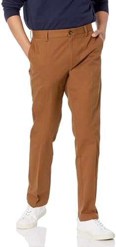 Amazon Essentials Men's Slim-Fit Wrinkle-Resistant Flat-Front Chino Pant, Dark Khaki Brown, 34W x 30L