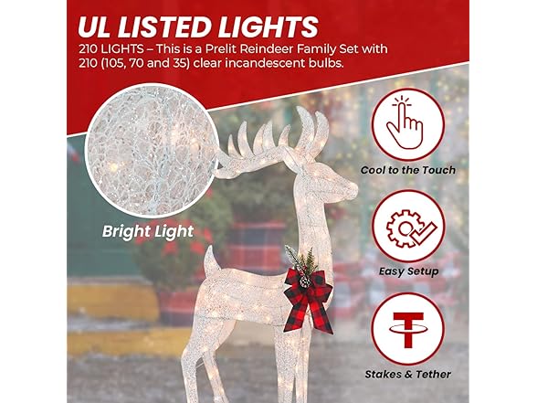 Top Treasures 3-Piece White Fabric Reindeer Family White