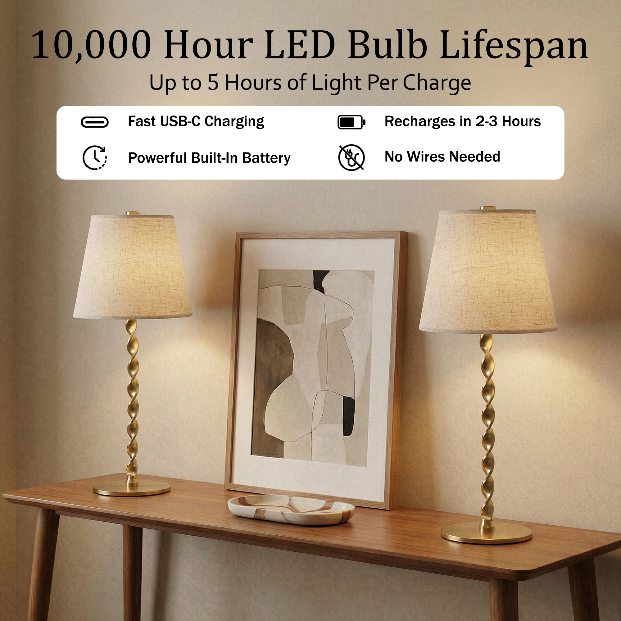 Twist Stem Smooth Linen Shade Lamp - Gallery 16