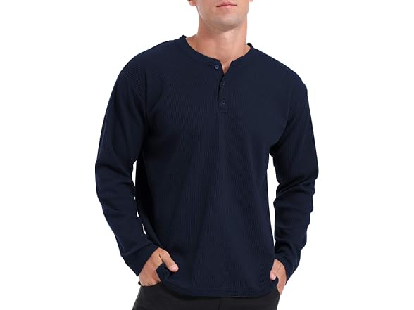 Qualfort Men (M) Waffle Henley Shirt Long Sweater