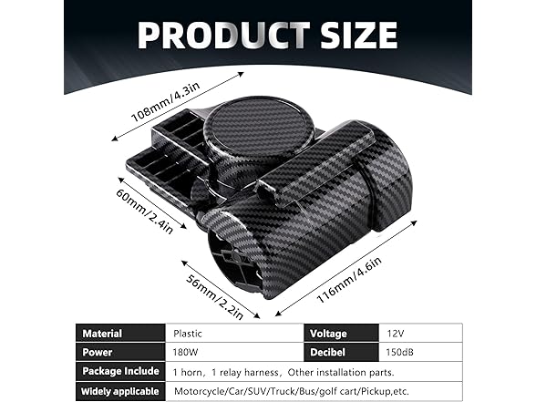 Motorcycle Air Horn Kit 12V 150db (Carbon Fibre)