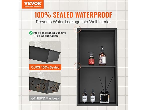 VEVOR 13"x25" No Tile Shower Niche 304 Stainless Steel