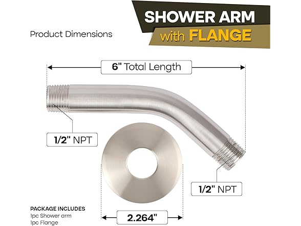 SUPPLYGIANT Shower Arm with Flange 6" Mounted Shower Head Arm