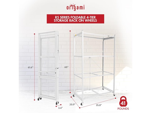 Origami R5 4-Shelf HD Folding Storage Rack, White