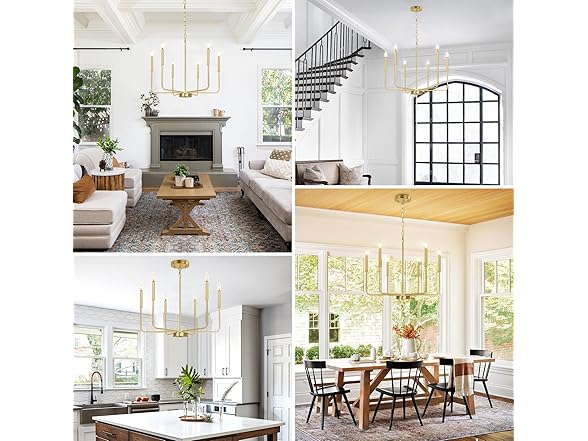 6-Light Gold Chandelier, Farmhouse E12 Candle Chandelier