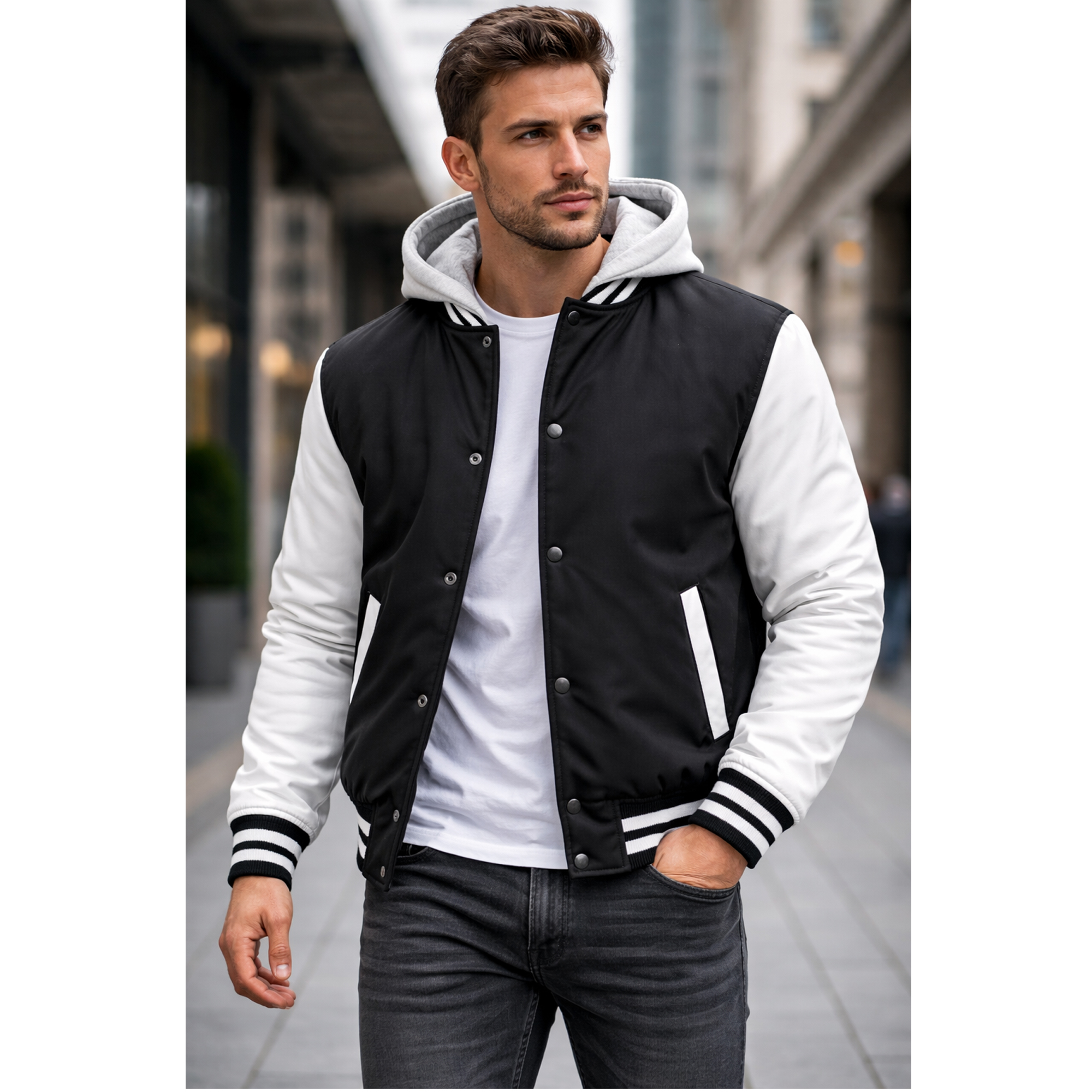 Mens Heavyweight Hooded Varsity Jacket (S-3XL) - Gallery 13