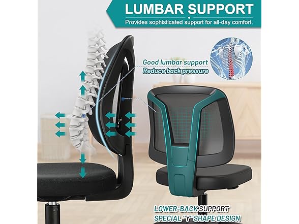 KIZECK Armless Swivel Ergonomic Chair