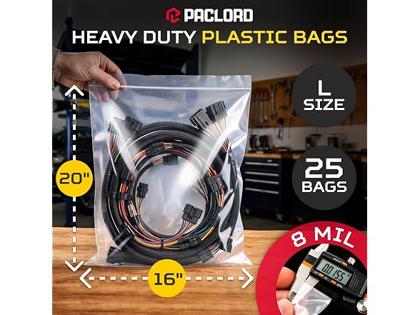 16" x 20" Heavy-Duty Large Zip Plastic Bags, 25 Count