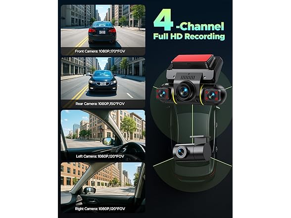 LAMTTO 360 Degree View 4 Channel Dash Cam