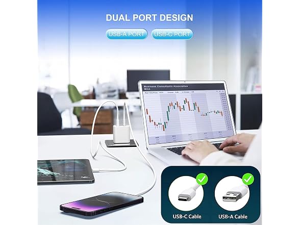 (3 PACK) 20W Dual Port USB-C & USB-A Charger Blocks