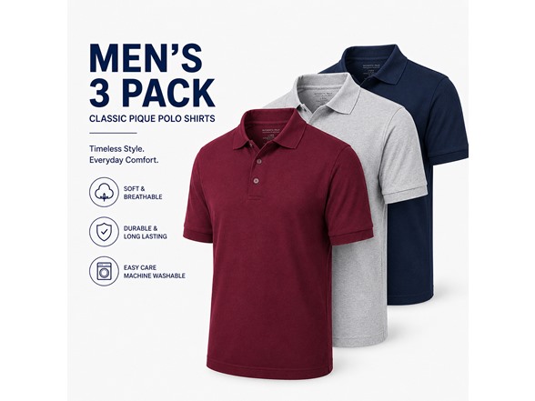 3Pk Mens S/S Pique Polo Shirt